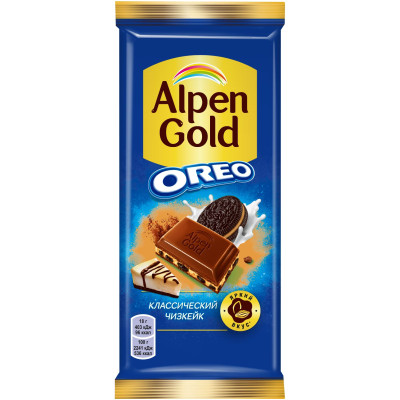 Шоколад молочный Alpen Gold Классический Чизкейк с сухим сыром и кусочками печенья, 90г