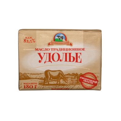 Масло сливочное Вологодское Удолье Традиционное высшего сорта 82.5%, 180г