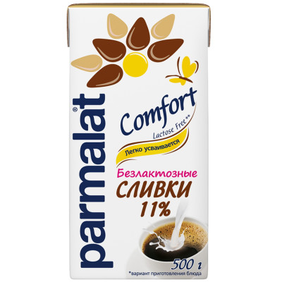 Сливки питьевые Parmalat Comfort безлактозные ультрапастеризованные 11%, 500мл