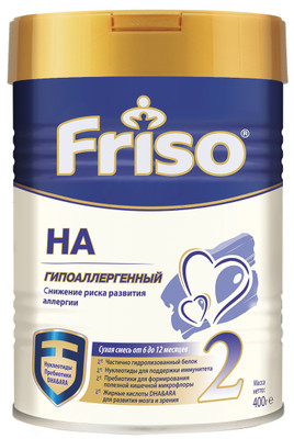 Смесь Friso 2 ГА с DHA/АRA молочная гипоаллергенный с 6 до 12 месяцев, 400г