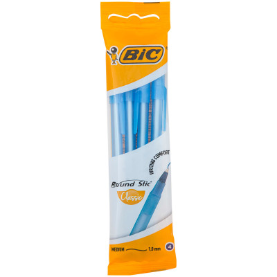 Ручки Bic Round Stic M шариковые синие, 4шт