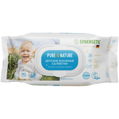 Салфетки влажные Synergetic Pure&Nature пантенол и овсяное молочко детские, 90шт