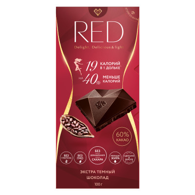 Шоколад тёмный Red Delight Extra с пониженной калорийностью 60%, 100г