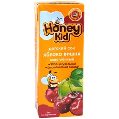 Сок яблочно-вишнёвый восстановленный осветлённый  Honey Kid, 200мл