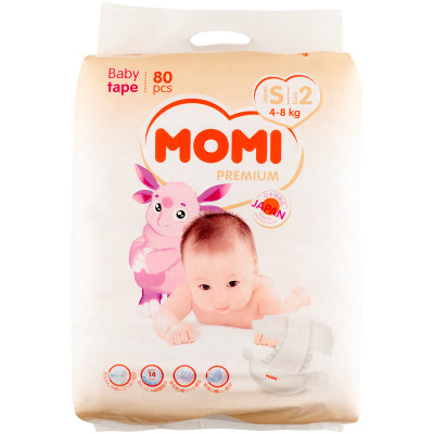 Подгузники Momi Premium р.2 4-8кг, 80шт