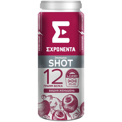 Кисломолочный напиток Exponenta Immuno Shot вишня-женьшень 0%, 100мл