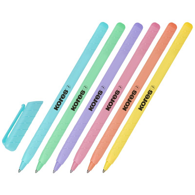 Ручка Kores 37066 масляная шариковая неавтоматическая синяя, 6шт