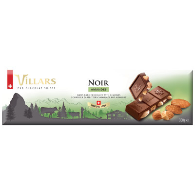 Шоколад Villars темный с цельным миндалем, 300г