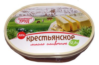 Масло сливочное Агрофирма Труд Крестьянское 72.5%, 800г