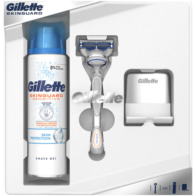 Подарочный набор Gillette Skinguard бритва + гель для бритья, 200мл + настенный мини-держатель