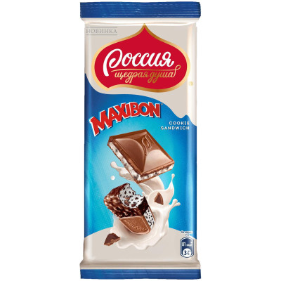 Шоколад молочный Россия - Щедрая Душа! Maxibon с печеньем и мороженым, 80г