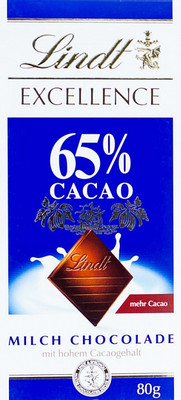Шоколад молочный Lindt Excellence с высоким содержанием молока и какао 65%, 80г