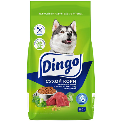 Корм сухой Dingo с говядиной для взрослых собак, 600г