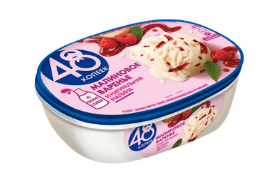 Мороженое сливочное 48 копеек с малиновым вареньем и кусочками бисквита 8%, 475г