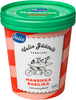 Мороженое сливочное Valio Клубника и базилик безлактозное 9%, 480мл