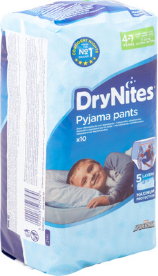 Подгузники-трусики DryNites ночные для мальчиков 4-7лет 17-30кг, 10шт