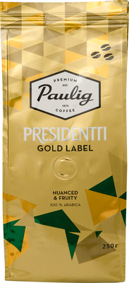 Кофе Paulig Presidentti Gold Label в зёрнах, 250г