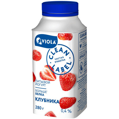Йогурт питьевой Viola Clean label клубника 0.4%, 280мл