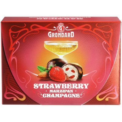 Конфеты Grondard Марципановые с кусочками клубники и шампанским глазированные, 98г