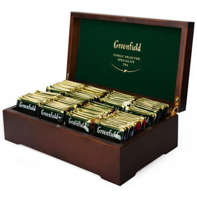 Набор подарочный Greenfield Деревянная шкатулка 8 видов чая в пакетиках, 98x1.8г