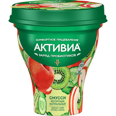 Биойогурт Activia питьевой Смусси яблоко-киви-огурец-киноа 1%, 250мл