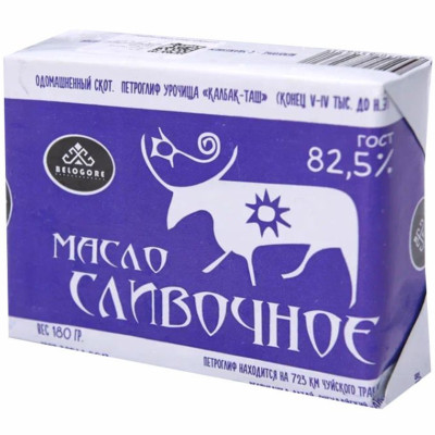 Масло Belogore традиционное сладко-сливочное несоленое 82.5%, 180г