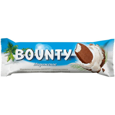 Мороженое Bounty молочное с мякотью кокоса и кокосовым молоком в глазури с вафельной крошкой, 60г