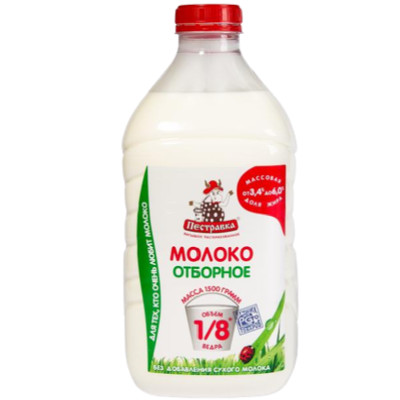 Молоко Пестравка цельное отборное питьевое пастеризованное 3.4-6%, 1.5л