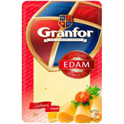 Сыр полутвёрдый Granfor Эдам в нарезке 40%, 150г