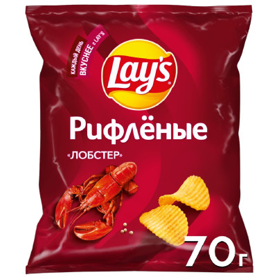 Чипсы картофельные Lays со вкусом лобстера рифленые, 70г