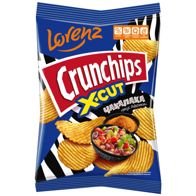 Чипсы Lorenz Crunchips X-Cut картофельные  рифленные со вкусом африканской Чакалаки, 70г