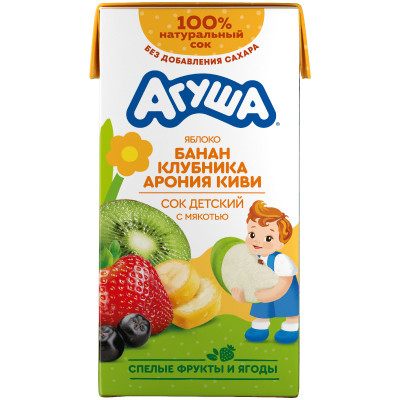 Сок Агуша яблоко-банан-клубника-арония-киви с мякотью, 500мл