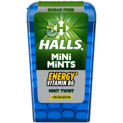 Конфеты Halls Mini Mints Mint Twist мята-ментол с витамином В6 и экстрактом женьшеня, 12.5г