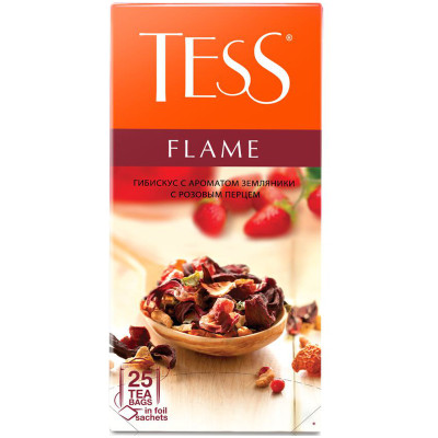 Чай Tess Flame фруктовый с земляникой и розовым перцем в пакетиках, 25х2г