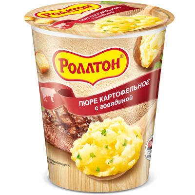 Пюре Роллтон картофельное с говядиной и сухариками, 55г