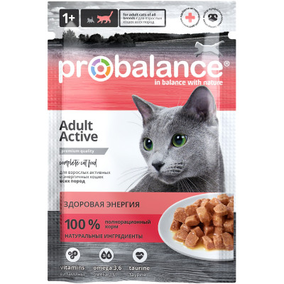 Корм для кошек Probalance энергичных кошек всех пород пауч, 85г