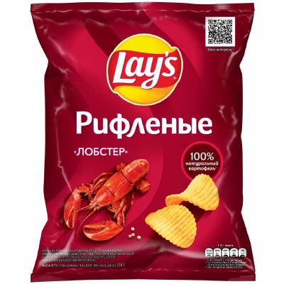 Чипсы Lays из натурального картофеля рифленые со вкусом лобстера, 170г