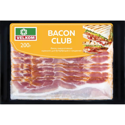Бекон свиной Велком Bacon Club сырокопчёный, 200г