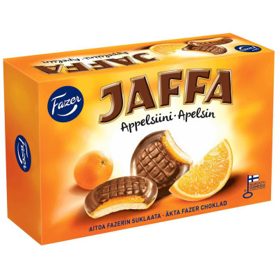 Печенье Fazer Jaffa бисквитное с апельсиновым мармеладом покрытое тёмным шоколадом, 300г