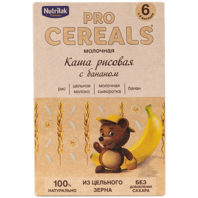 Каша Nutrilak Premium Procereals рисовая молочная с бананом с 6 месяцев, 200г