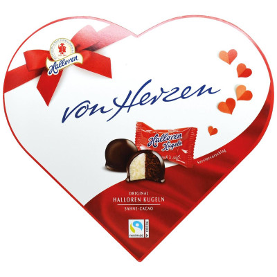 Конфеты Halloren Kugeln Von Herzen с начинкой из крема и какао в тёмном шоколаде, 186г