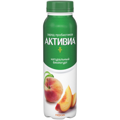 Биойогурт питьевой Активиа с персиком обогащённый 2.1%, 260мл