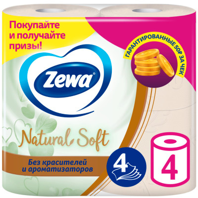 Бумага туалетная Zewa Natural Soft 4шт 4 слоя