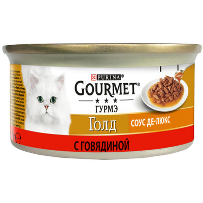 Корм Gourmet Gold Соус Де-Люкс с говядиной в роскошном соусе для кошек, 85г