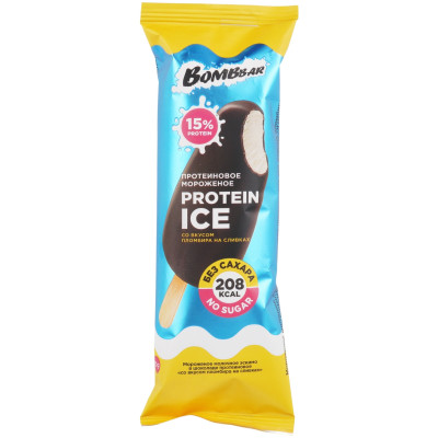 Мороженое Bombbar со вкусом пломбира на сливках молочное эскимо в шоколаде протеиновое 6%, 70г