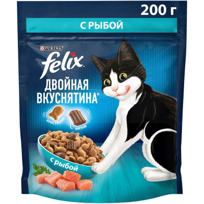 Корм Felix Purina Двойная вкуснятина сухой с рыбой для кошек, 200г