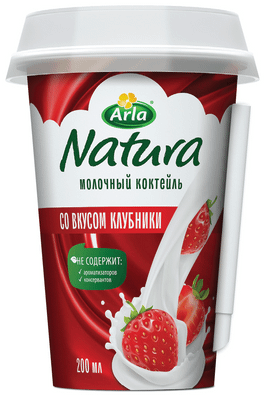 Коктейль молочный Arla Natura со вкусом клубники 1.4%, 200мл