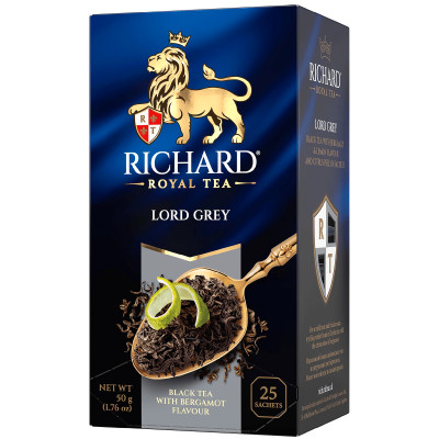 Чай Richard Lord Grey чёрный байховый цейлонский бергамот-лимон в пакетиках, 25х2г