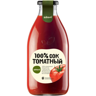 Сок Zdravo томатный прямого отжима пастеризованный, 750мл