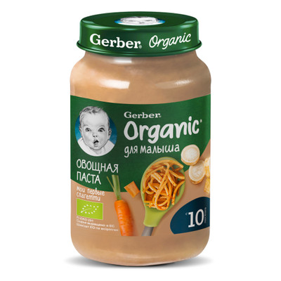 Овощная паста Gerber Organic с молоком и макаронами с 10 месяцев, 190г